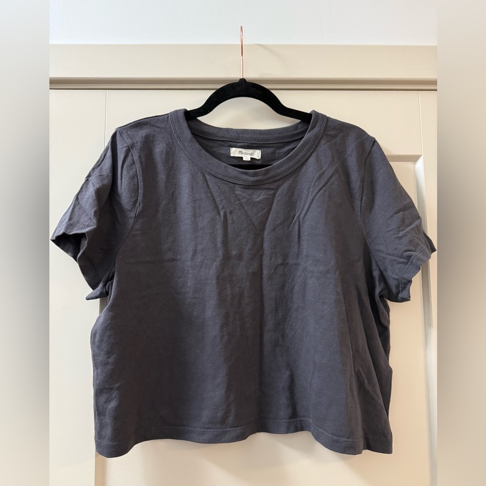 Madewell Charcoal Crewneck Top Linen blend